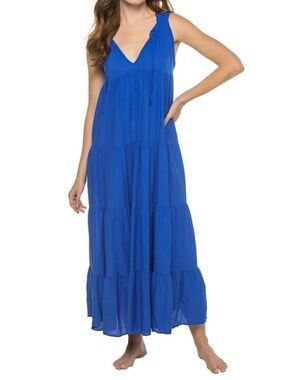 9Seed lighthouse Beach sleeveless tiered maxi dress blue 100% Cotton